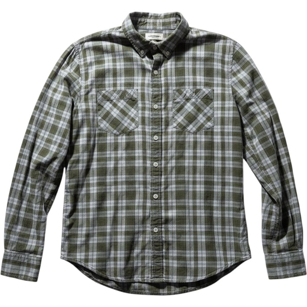 Warp & Weft Button Down Shirt Mens Medium Green Plaid Long Sleeve Cotton